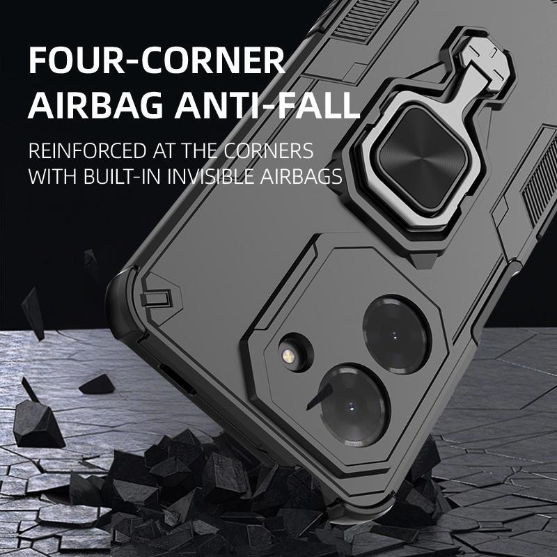 KEYSION Shockproof Armor Case for Redmi A5 4G Soft Silicone+PC Upright Metal Ring Stand Phone Back Cover for Xiaomi POCO C71
