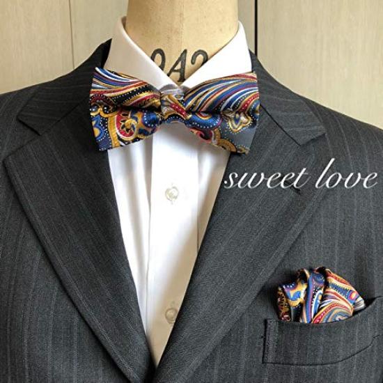 Paisley Colorful Multi [Bow Tie & Pocket Square] 2-Piece Set for Men, One-Touch Setup, FormalCasual, Bartender Style