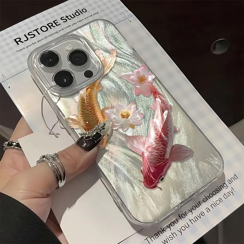 Koi Lotusfjädergarn Telefonfodral Lämpligt för iPhone 17 16 15 14 13 12 11 Pro/Max/Plus Stötdämpande och Fallsäkert Bakskydd