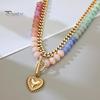 Preppy Aesthetic Beaded Necklace Women Layered Necklace, Heart Pendant Colorful Choker for Bohemian Jewelry Summer Beach Gift Mom Daughter Girlfriend