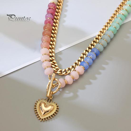 Preppy Aesthetic Beaded Necklace Women Layered Necklace, Heart Pendant Colorful Choker for Bohemian Jewelry Summer Beach Gift Mom Daughter Girlfriend