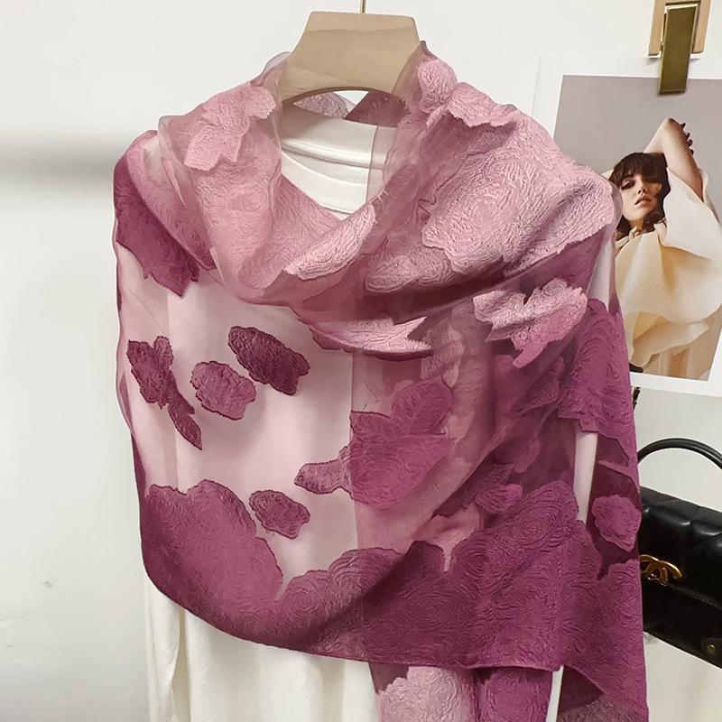 Shawl Scarf Advanced New Gradual Change Flower Long Silk Scarf Yarn Versatile Sunscreen Shawl
