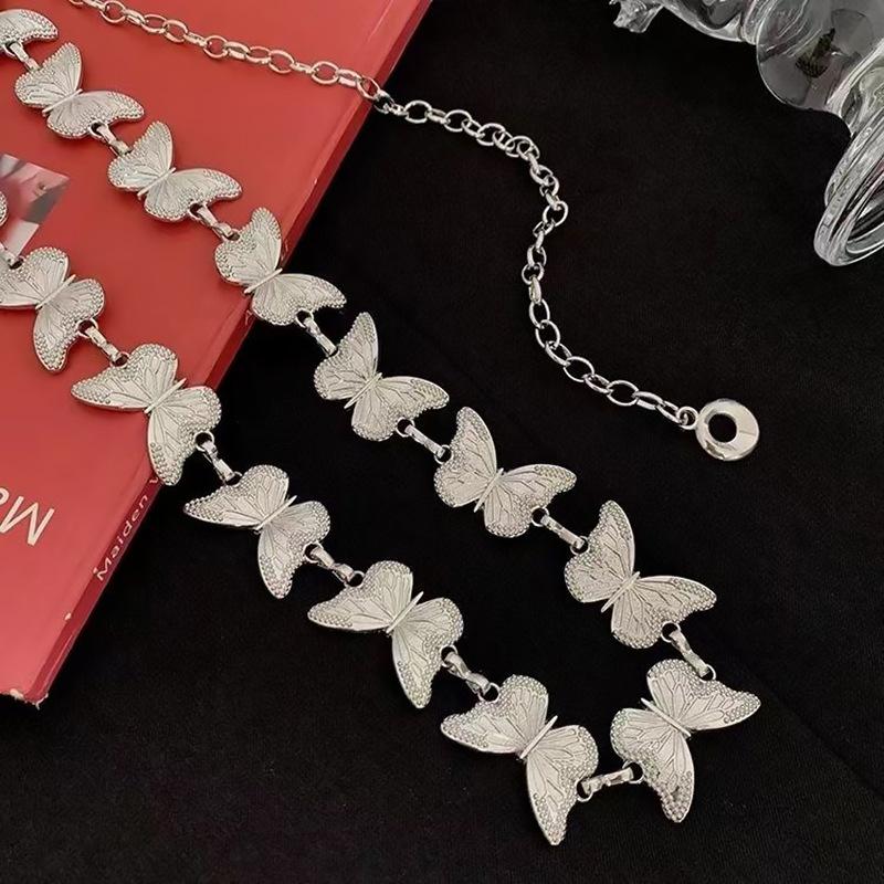 Fashionable Silvery Butterfly Belts for Woman 110cm Smooth Metal Chain Belts Summer Dress Belts