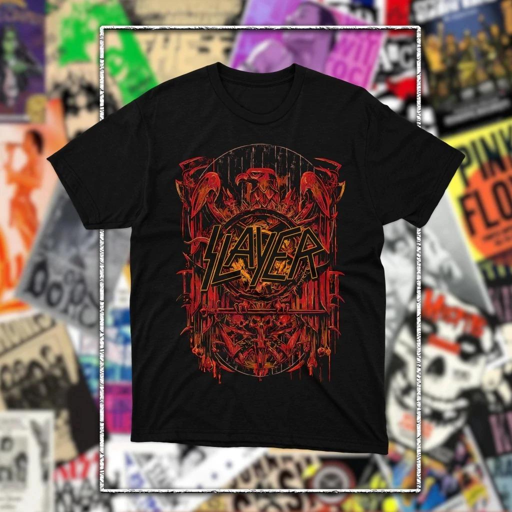 Slayer Band Vintage Printed TShirt Unisex Pure Cotton Y2K Loose Short Sleeve Thrash Metal Skull Logo Fashion Top Tshirt