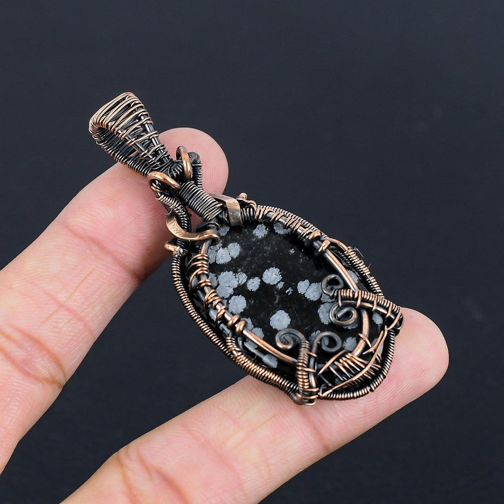 Tree Of Life Snowflake Obsidian Pendant, 925 Solid Sterling Silver Gemstone Handmade Dainty Jewelry Pendant, For Her