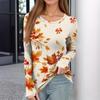 Women's Fitted Long Sleeve T-Shirt with Maple Leaf Print, Neck and Cuffs for Everyday Wear