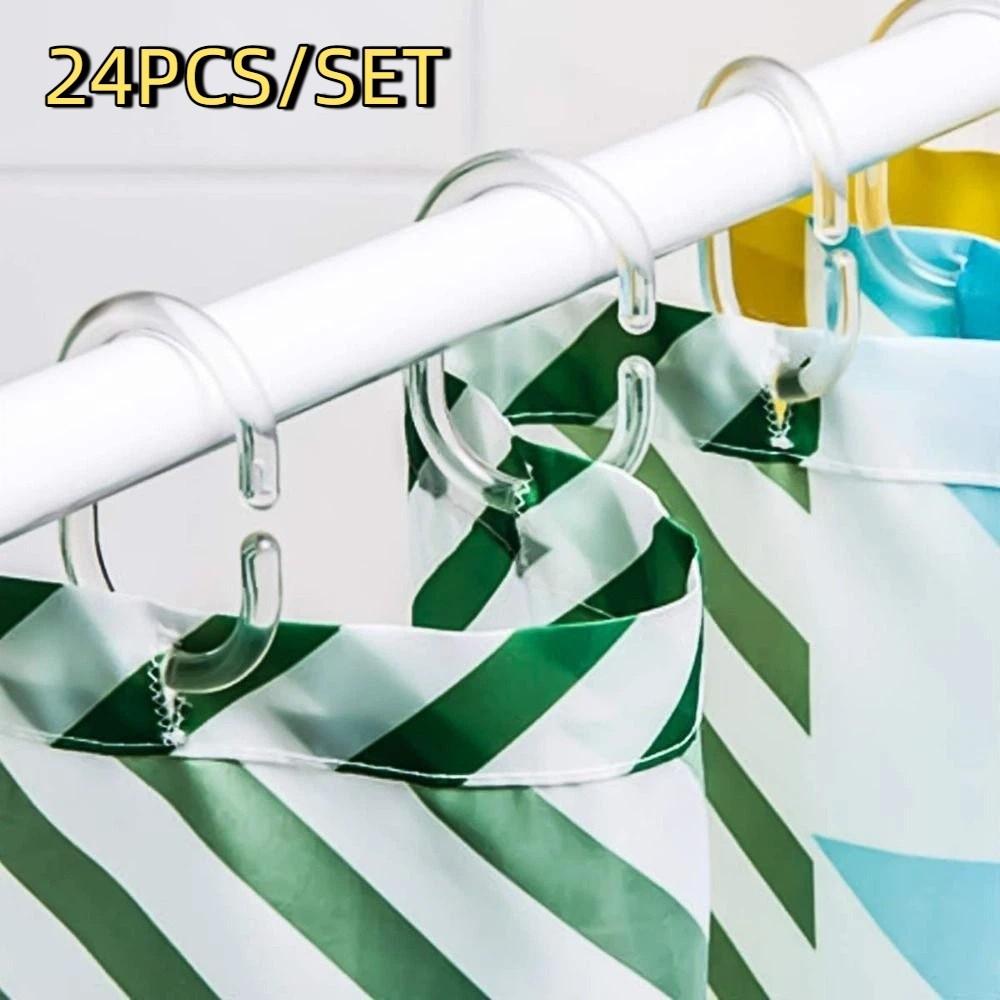 24Pcs Removable Shower Curtain Rings Clear Shower Curtain Hooks Convenient Blind Loop  Bathroom Use
