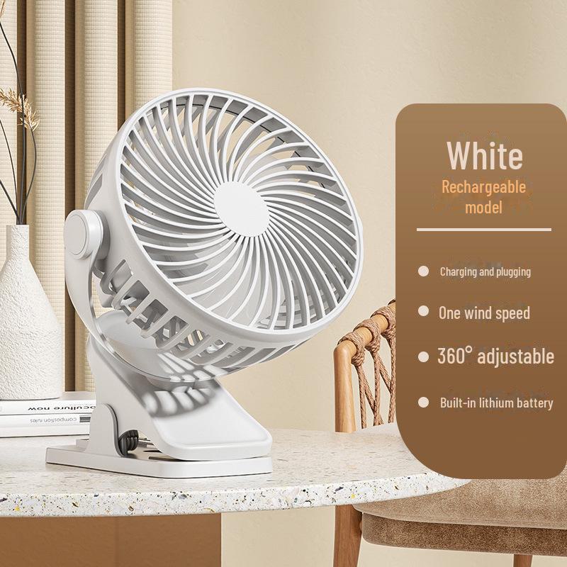 Rechargeable USB Clip Fan with Desk Lamp - Large Battery, Portable for Student Dormitories