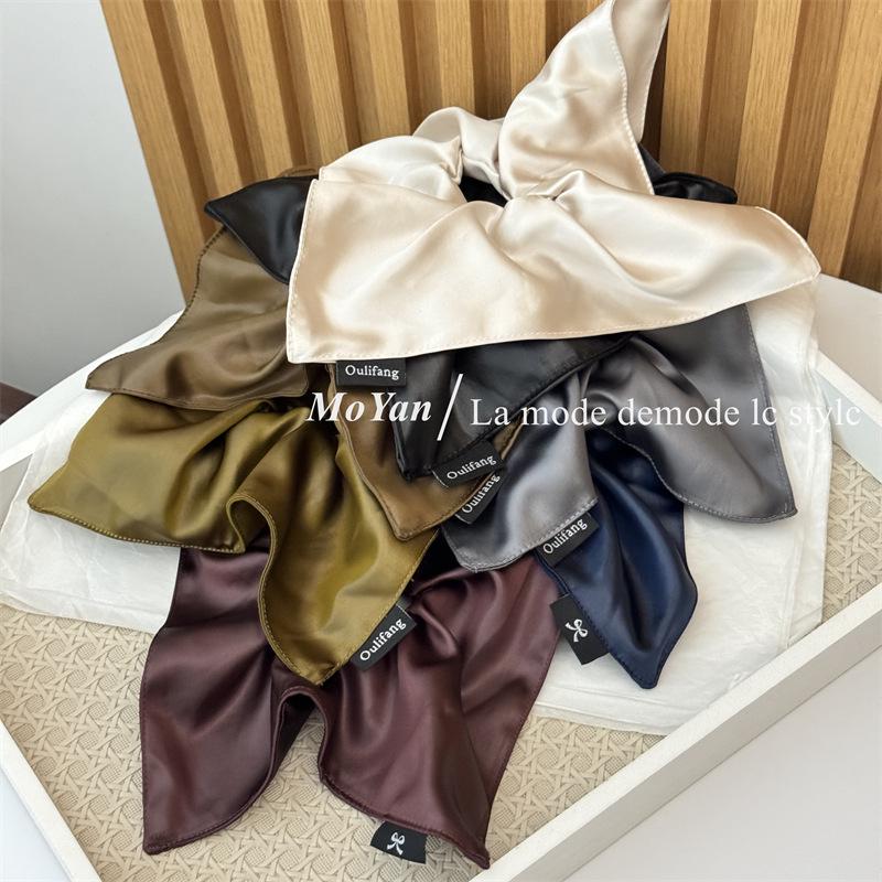 Korean-Style Faux Leather Scarf Hair Tie Set: Large Square Headband, Intestine Hair Tie, and Shiny Bun Accessory.