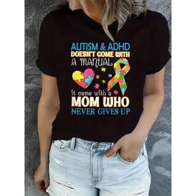 Autismus ADHS Kommt nicht mit Anleitung Es Kommt mit Einer Mama T-Shirt Mode Kleidung Lustiges Geschenk T-Shirt Rundhals Sommer T-Shirt