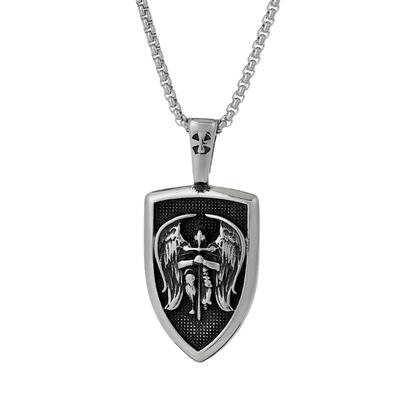 Collana con Ciondolo Stile Punk Rock Robusto Ciondolo Scudo d'Angelo in Acciaio Inossidabile Collana Elegante Gioielli