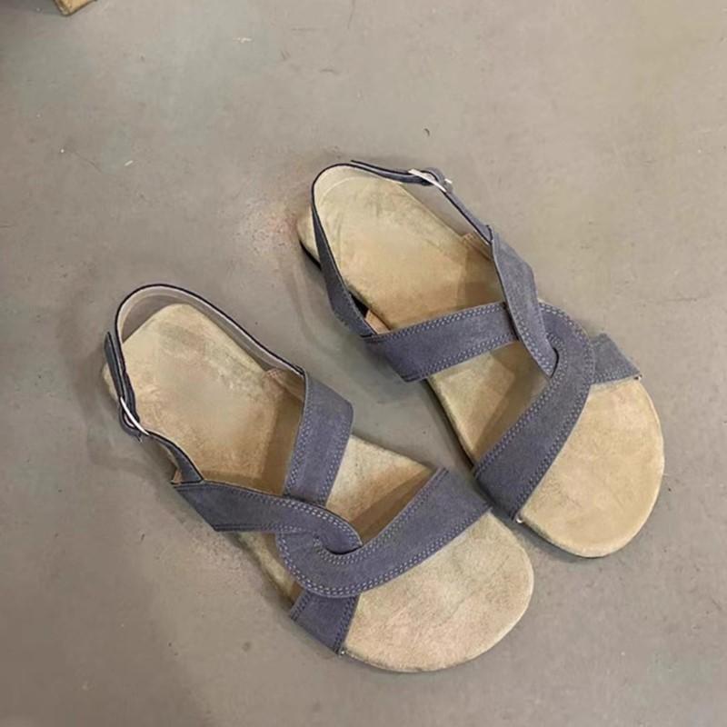 

Fashion 2025 Summer Vintage Roman Flat Sandals Women Single Buckle Strap Boho Chic Casual Beach Shoes Retro Designer Sandals for Women 35
