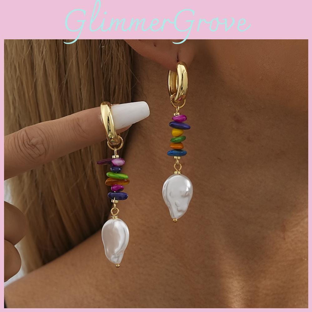 Colorful Irregular Natural Stone Imitation Pearl Earrings Fashionable For Women