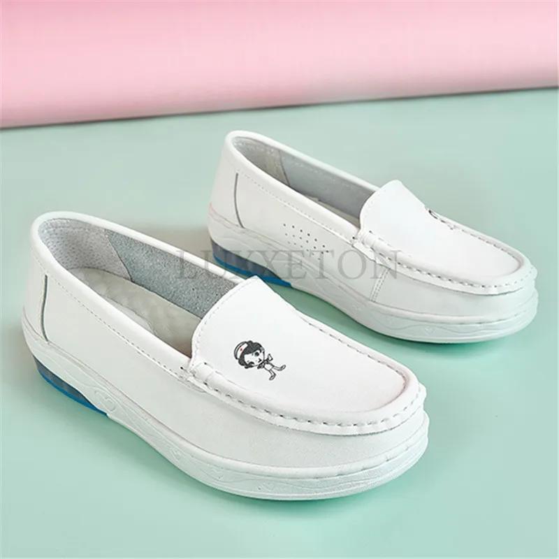 Sneakers Women Walking Shoes New Genuine Leather Nurse Shoes White Pad Soft Soled Nurse Shoes Comfortable Hospital Work