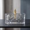 Crystal Block Sculpture with Figure Gold Statue Elegant for Entryway, Homeowners
