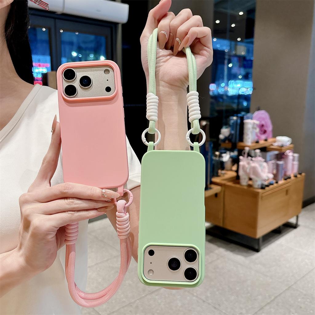 Wrist Strap Matte Silicone Soft Protective Phone Case for IPhone Air 17 Pro Max 16 15 Plus 14 13 12 11 Pro Shockproof Cover