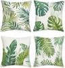 4Pcs Tropical Leaf Cushion Covers, Vibrant Green Monstera & Palm Print Pillow Cases For Sofa Bedroom Living Room 45X45Cm