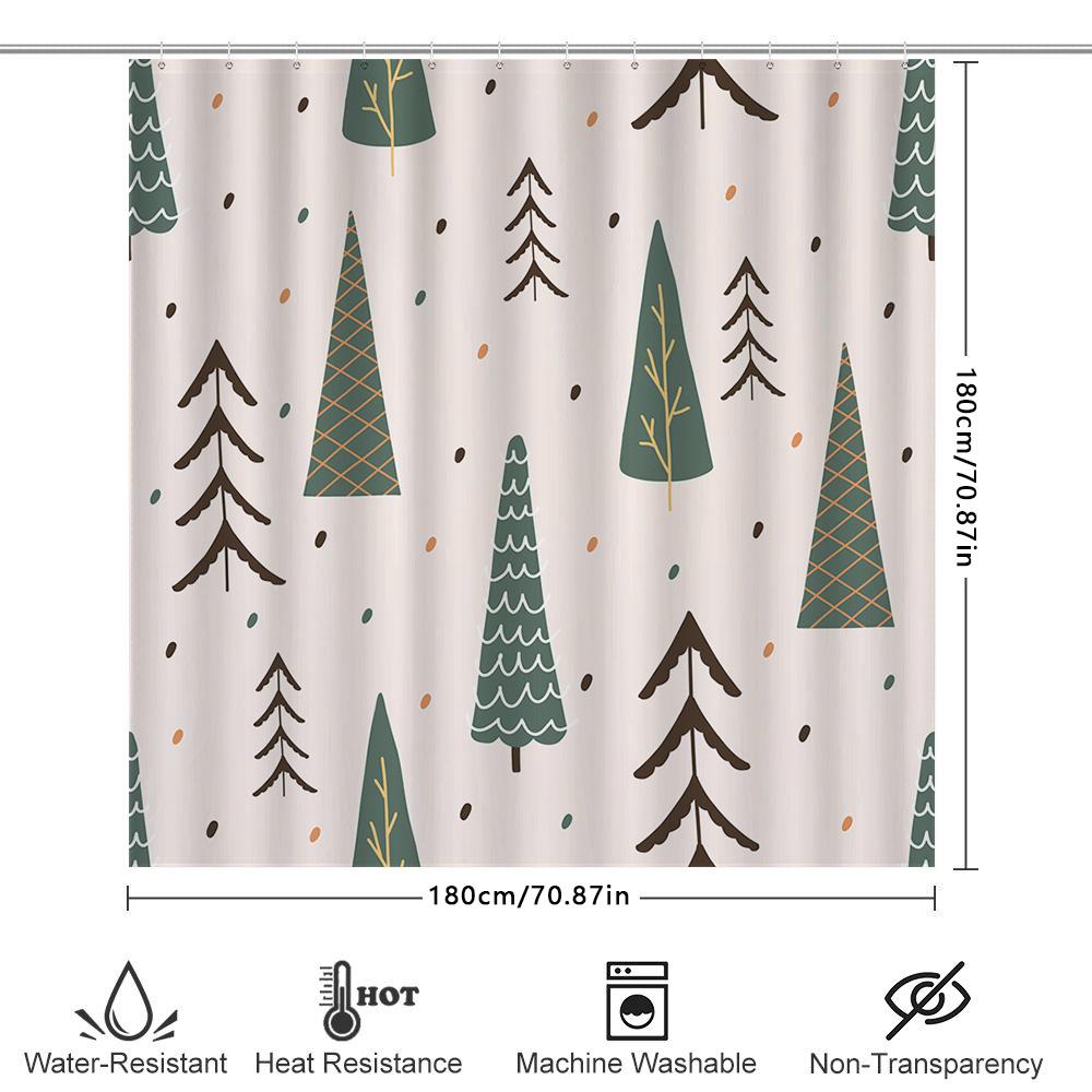 Vintage Christmas Trees Shower Curtain Set Green Forest Decor With Pine Cones For Bathroom Decor In White Waterproof Fabric (Siz