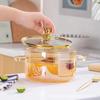 1.6L High Borosilicate Glass Pot, Clear Vertical Striped Cooking Pot, Double Handle Stovetop Pot for Soup Noodle Stew, Microwave & Cooker Safe
