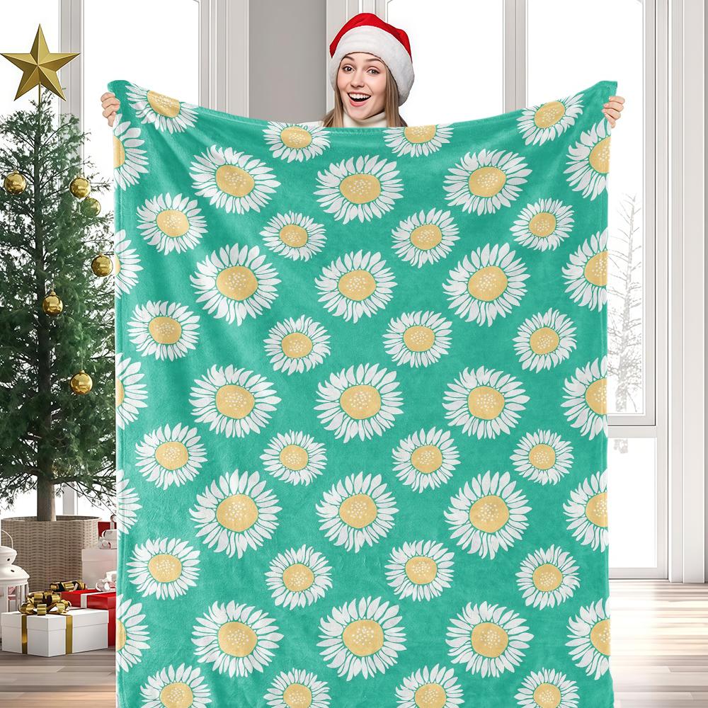 Turquoise Floral Print Premium Thanksgiving Microfiber Fuzzy Blanket Perfect For Family Gatherings Holiday Movie Nights