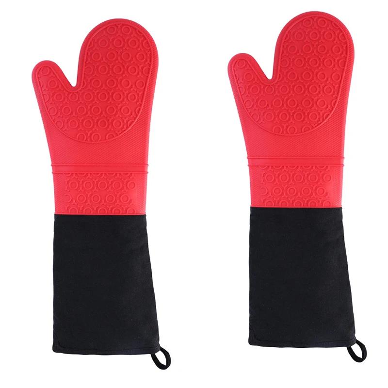 Verlängerte Silikonhandschuhe Ofenhandschuh Doppellagige Ofenhandschuhe Hitzebeständige Mikrowellenhandschuhe Rutschfester Topflappen Grill-Backhandschuhe