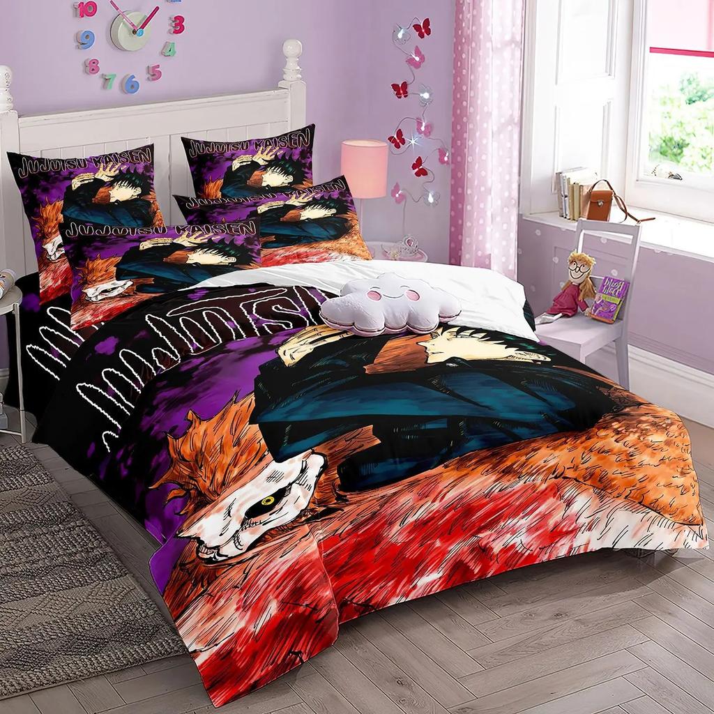 Exquisite Anime Jujutsu Kaisen Bedding Set Duvet Cover Pillowcases 3D print Kids boy Bedroom Decor Single/Double/Queen Size