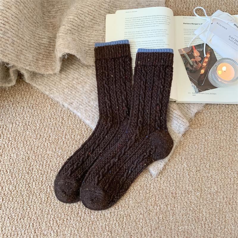 

Wool Socks Thickened Warm Mid-Leg Socks Idea Yarn Pile Socks Winter Maillard Color Black One size fits all темно-коричневого кольору