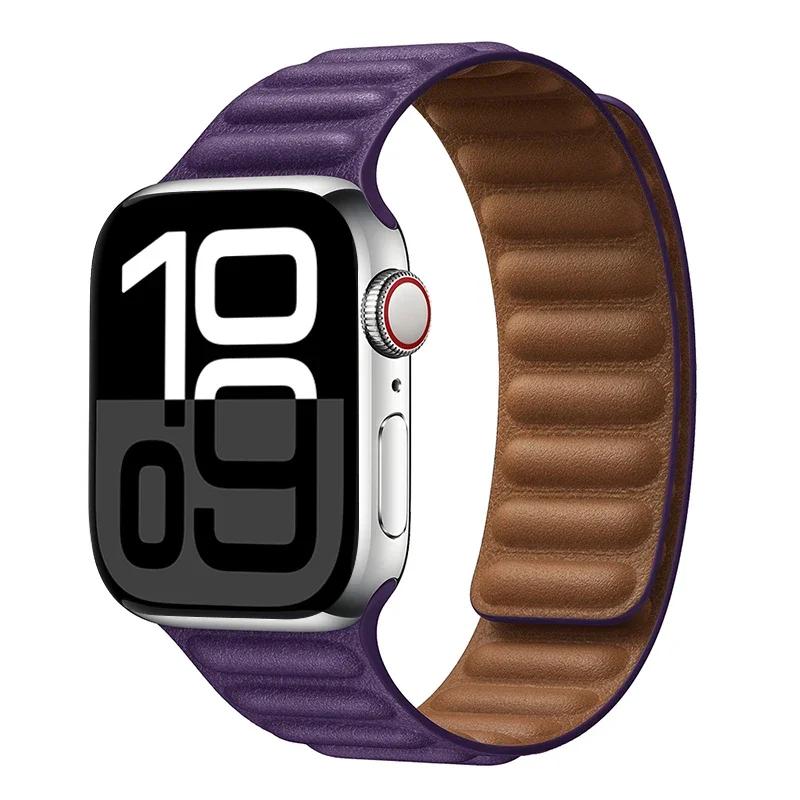 Leather Strap for Apple Watch Band 42mm 46mm 45mm 44mm 40mm Original Magnetic Loop Link Bracelet iWatch Ultar 2 49mm 10 9 8 7 SE