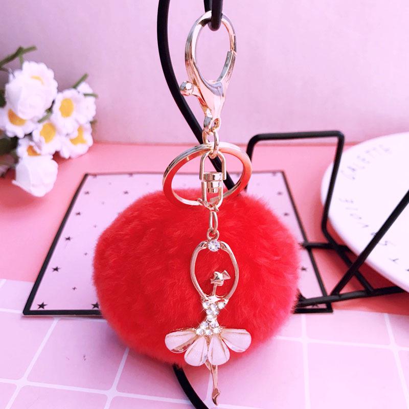

Брелок для ключей с изображением ангела и балета, пушистый плюшевый меховой шар, подвески, золотая женская сумка со стразами, брелок для ключей красный