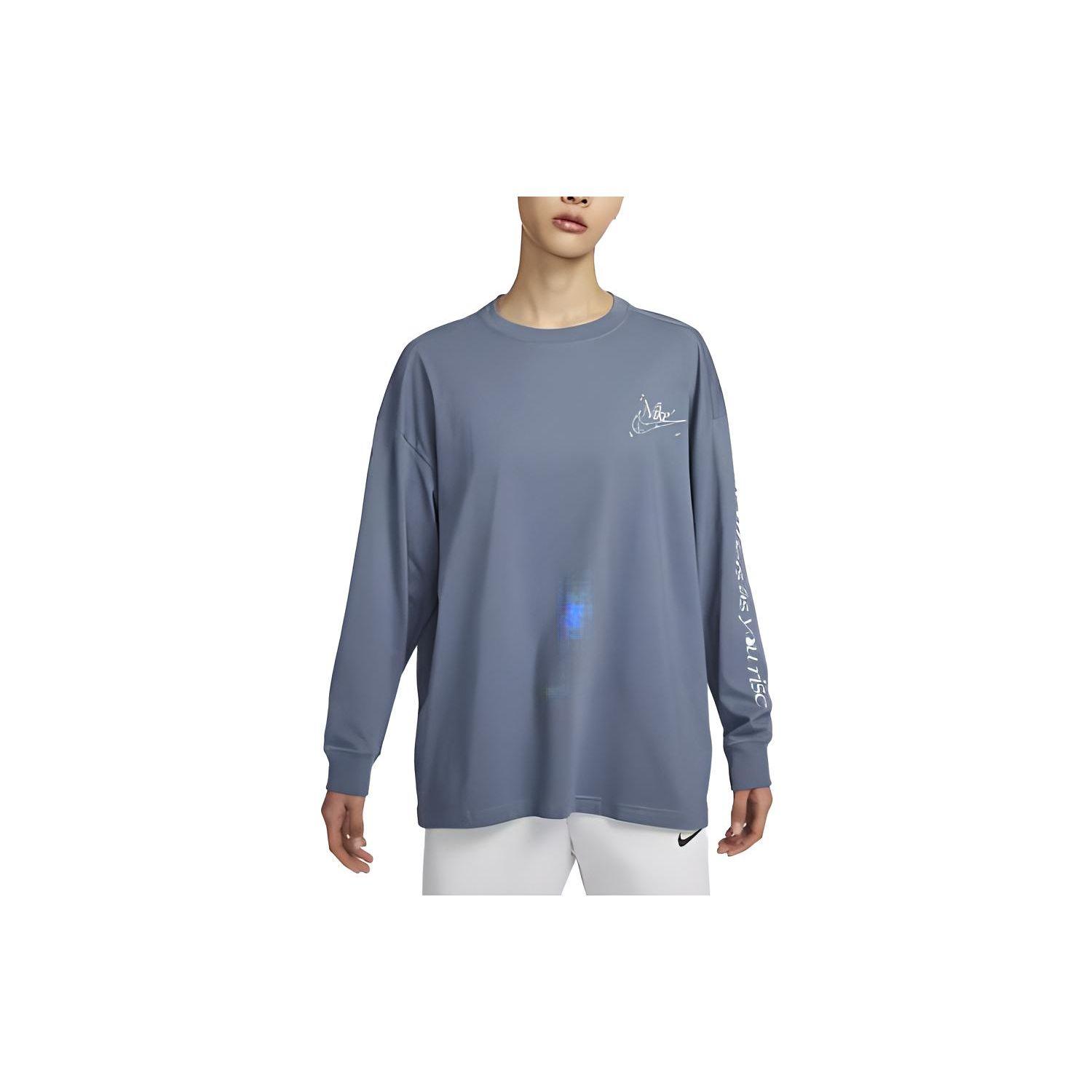 

Nike Однотонная футболка с принтом логотипа и буквами, круглым вырезом, свободная, с длинным рукавом, женские топы Finn-Blue DX7935-425 M