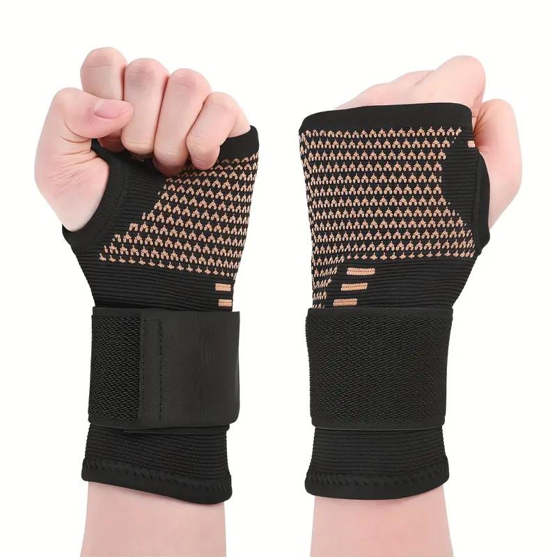 2pcs Copper Fiber Wrist Brace Gloves - Adjustable Compression Hand & Wrist Support Breathable Secure Fit Gloves M