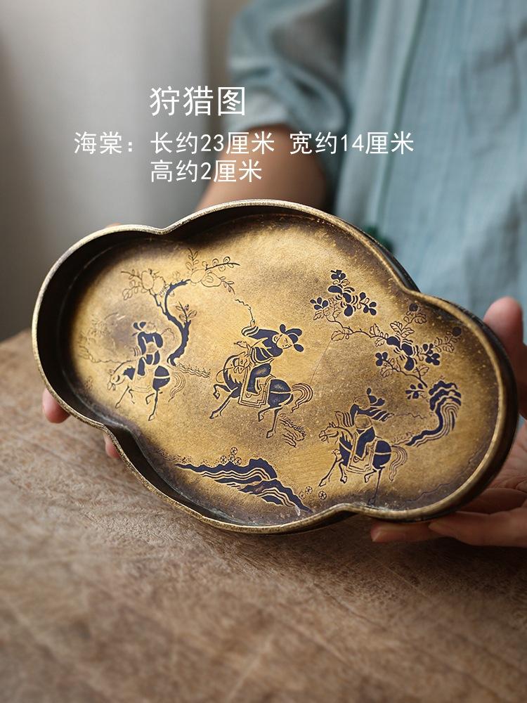 

Antique-Style Pure Copper Lacquer Painted Teapot Stand Handmade Brass Teapot Mat Home Living Room Tea Tray Tea Dish Ornament