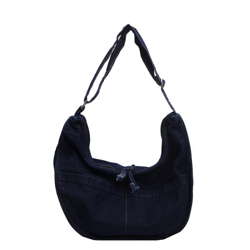 

Джинсовая сумка-пельмень женская новая простая однотонная сумка через плечо кроссбоди повседневная легкая вместительная холщовая сумка темно-синий