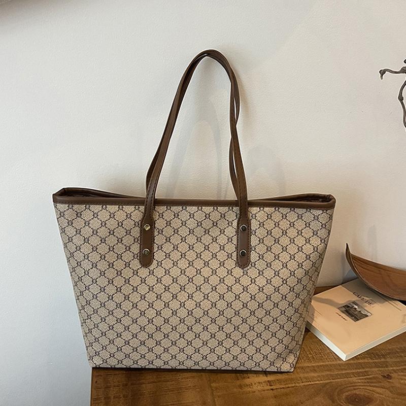 Borsa a tracolla classica vintage con stampa di lettere, grande capacità, da pendolare, da donna, in pelle PU, da ascella, a tracolla