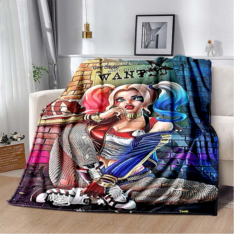 H-Harley-Quinns Movie Character Print Flannel Blanket Cozy Warm Throw Bedroom Sofa Birthday Present Indoor Home Lounge Decor