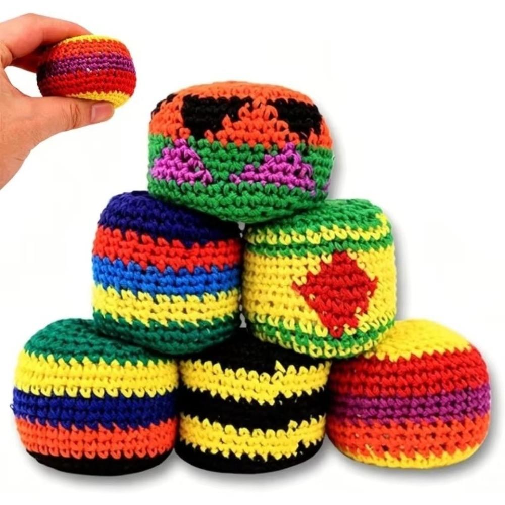 1/3/6/12Pcs Multicolored Foot Bag Crochet Balls Geometric Pattern Crochet Kick Sack  Outdoor Toy