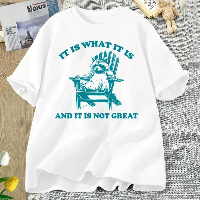 

Funny Raccoon Cotton T Shirt Women Graphic Tees Short Sleeve It Is What It Is and Not Great S