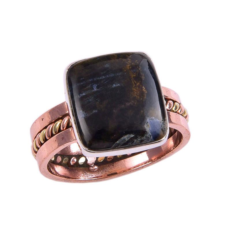 Natural Pietersite Gemstone 925 Solid Sterling Silver Two Tone Ring Size 9 R9z54