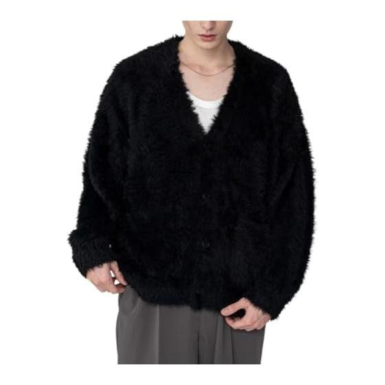 [Wego] Unisex Feather Knit Cardigan Loose Outerwear Plain Korean Casual Clothes Autumn Clothes Winter Clothes Gift Men s