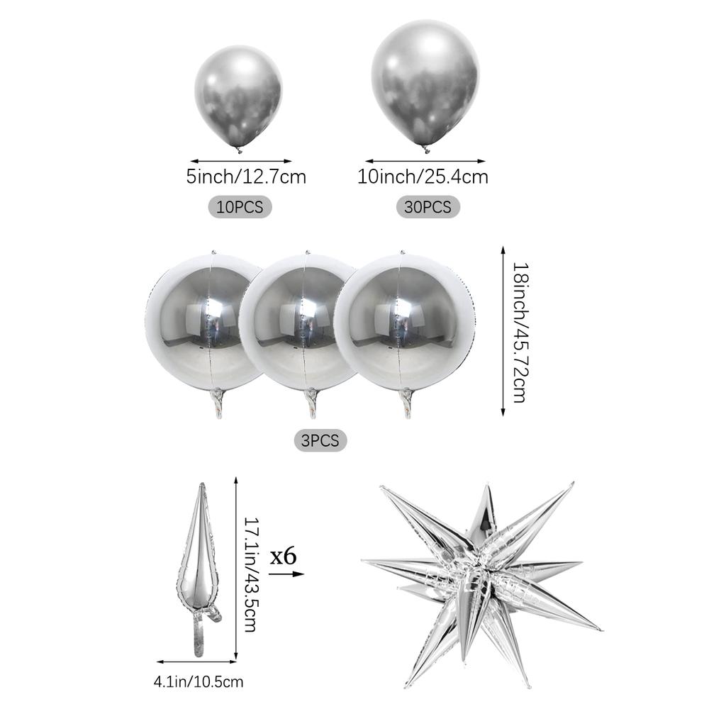 1set Silver Theme Balloon Set, Birthday Party, Wedding, Anniversary, New Year Party, Photo Props Decoration Supplies