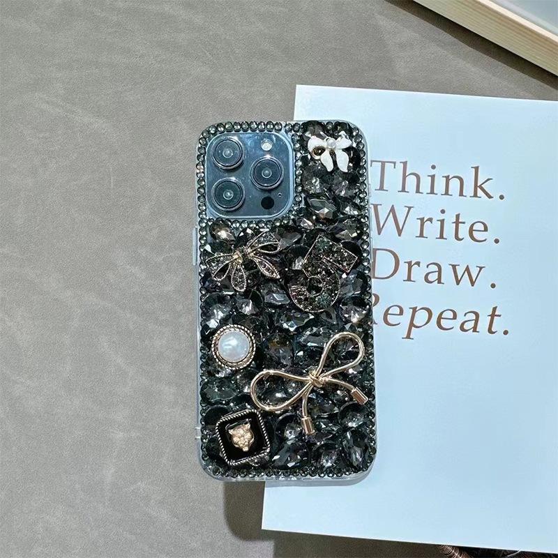 For IPhone17Promax Mobile Phone Case for Apple 14 Rhinestone Bow 15 Luxury Full Diamond Pearl Tiger Head for Women