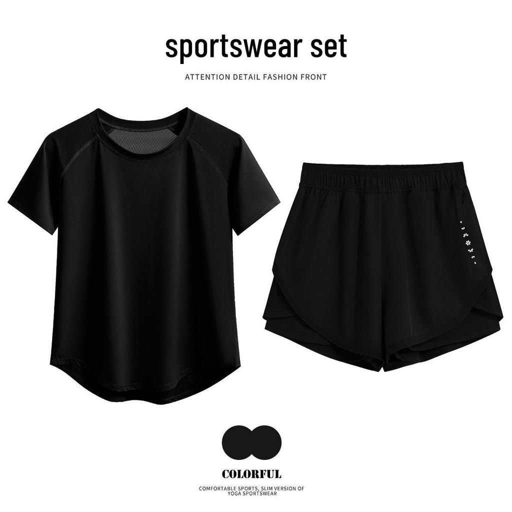 Women's Quick-Dry Yoga Set: Short Sleeve & Shorts - Slim-Fit, Elastic Activewear for Outdoor Sports