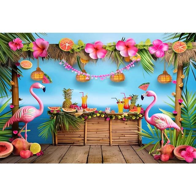 Bonvvie Photography Background Summer Beach Hawaii Luau Aloha Flamingo Holiday Party Decor Birthday Backdrop for Photo Studio