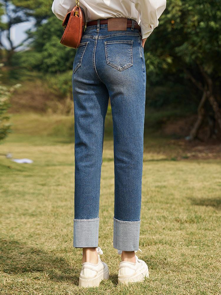 Mishow Jeans feminino 2024 novo algodão sólido design vintage fino elegante cintura alta tornozelo-comprimento calças MXD12K0536
