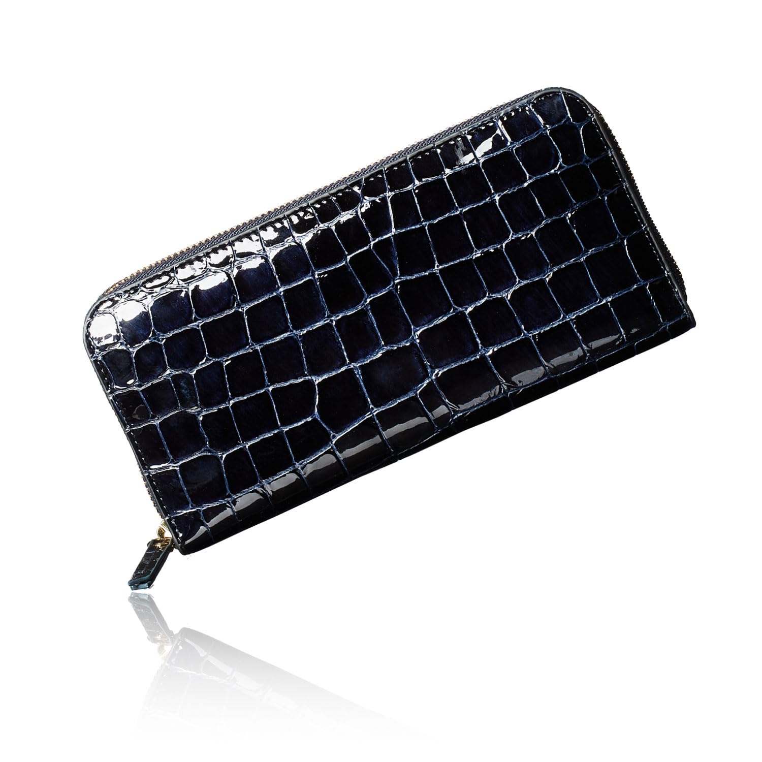 

Made in Italy by MASINI Stain Glass Long Wallet Elegant Enamel Croco Embossed Card Vertical Storage Present Gift Boxed [VOICE] Women s (Dark Blue)