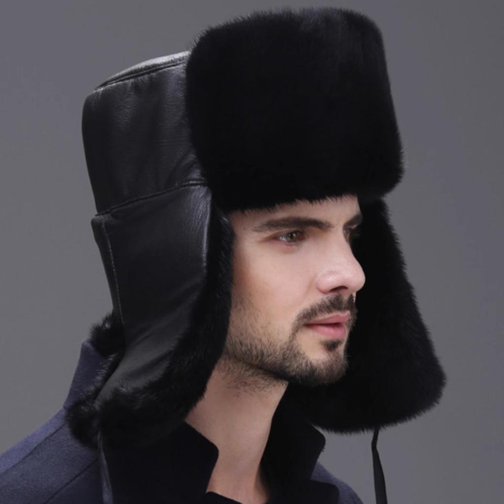 Cheney Fox Mink Hat Male Middle-aged and Elderly Outdoor Warmth in Winter Leather Ear Protection Whole Mink Fur Hat