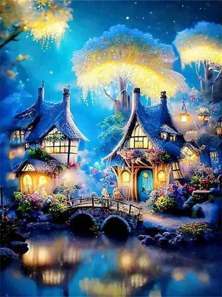 5D DIY Diamond pictură casă în copac complet pătrat rotund broderie mozaic peisaj fantezie lucrat manual acasă decor