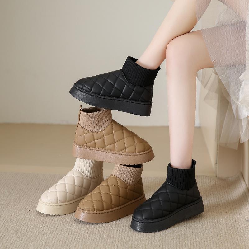 Women's Plus Size High Top Snow Boots Casual Short Tube Sponge Cake Thick Soled Fleece Fur Cotton Boot Shoes 36-41