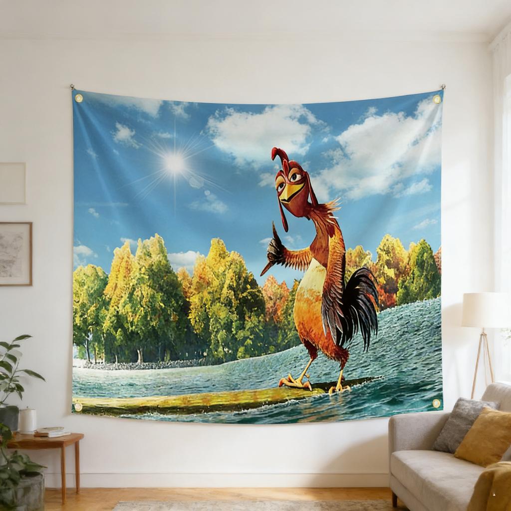 Chicken Joe Surfs Up Funny Meme Cartoon Art Tapestry Colorful Wall Hanging for Bedroom Living Room Dorm Halloween Party Ma