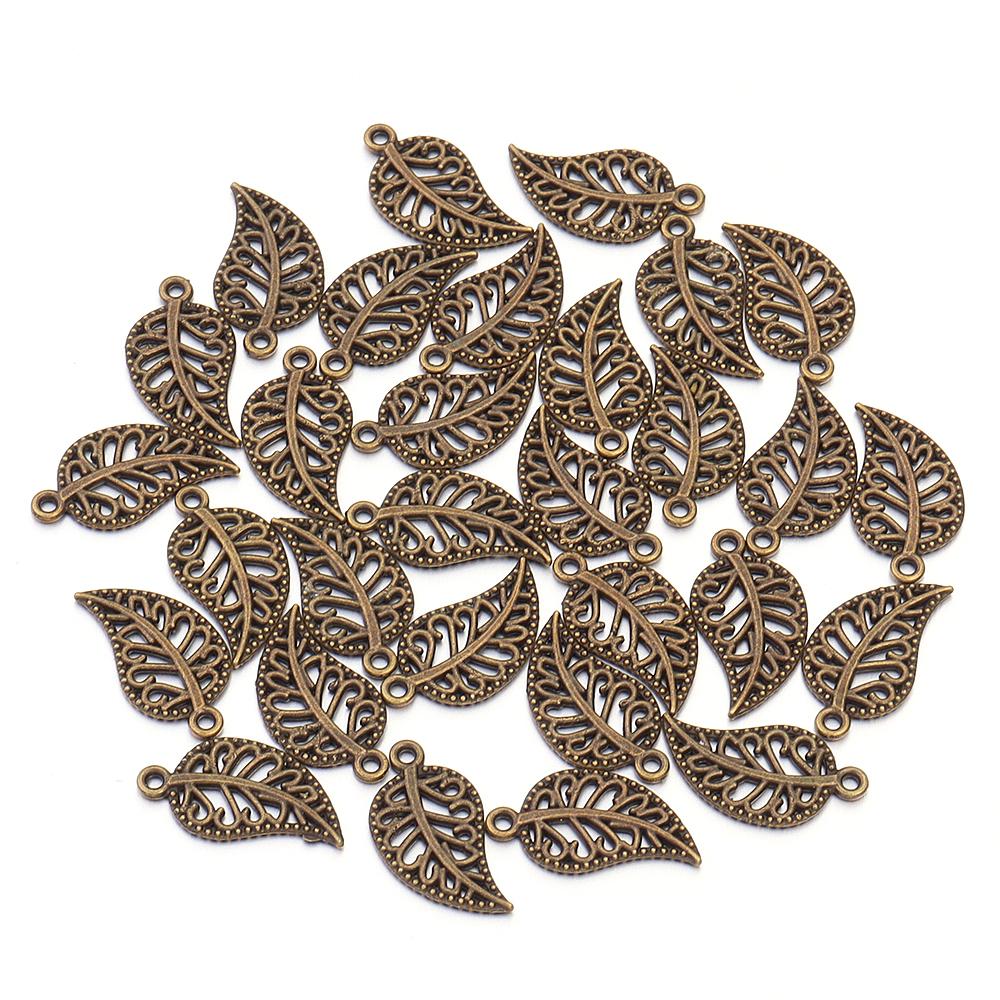 50pcs 18.5x10mm Alloy Leaf Charms Pendants Metal Hollow Tree Leaf Charms For Jewelry Making DIY Bracelets Necklace Accessories